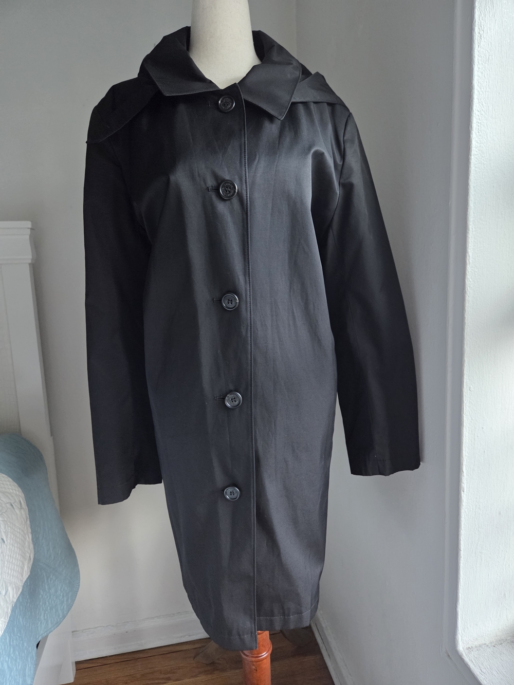 Classic Black Button-Front Trench Coat